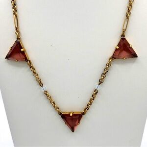 J. Crew Red and Gold Geometric Necklace